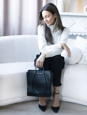 NWT Black Croc-Embossed Leather Tote Bag - Elegant Women's Handbag